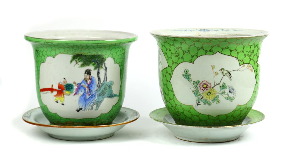 Two Chinese Lime Green Porcelain Planters (1 of 3)