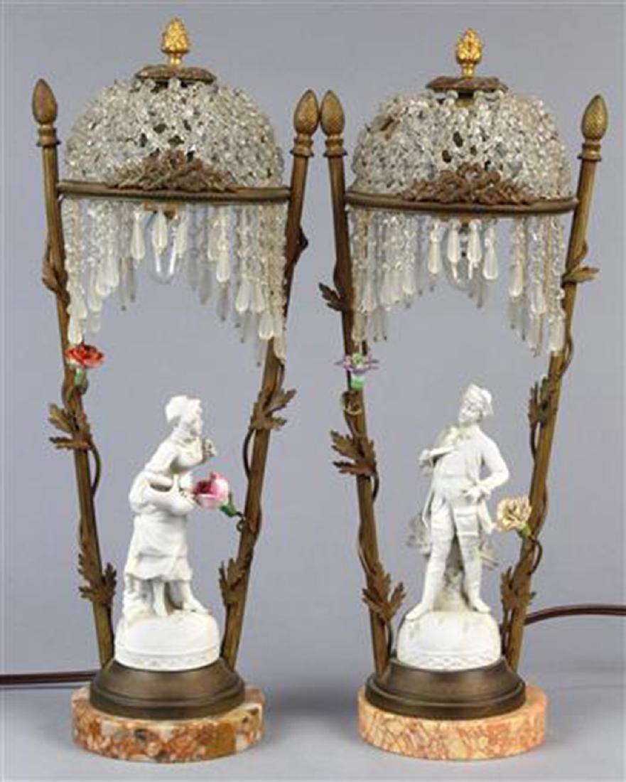 Pair of German Porcelain figural lamps, each with a (1 of 2)