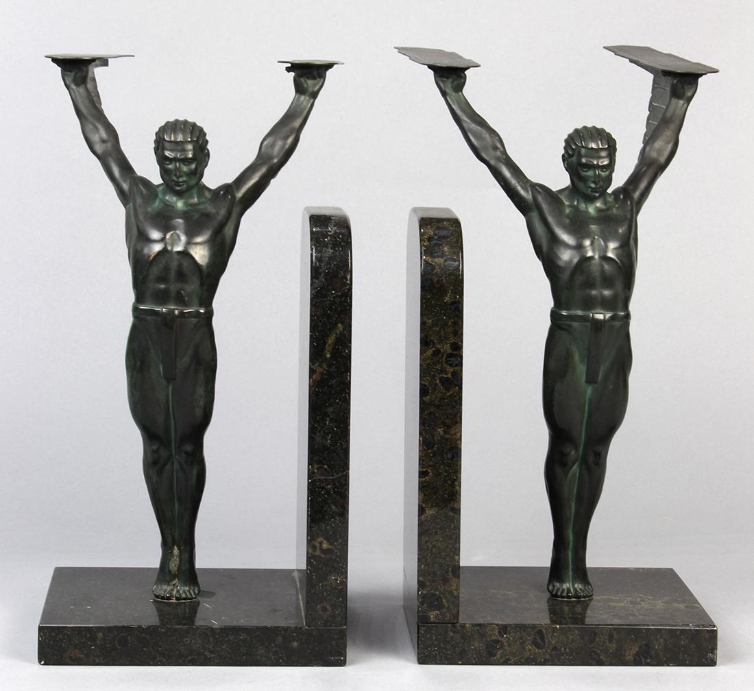 Pair of German Art Deco figural bronze bookends on (1 of 3)