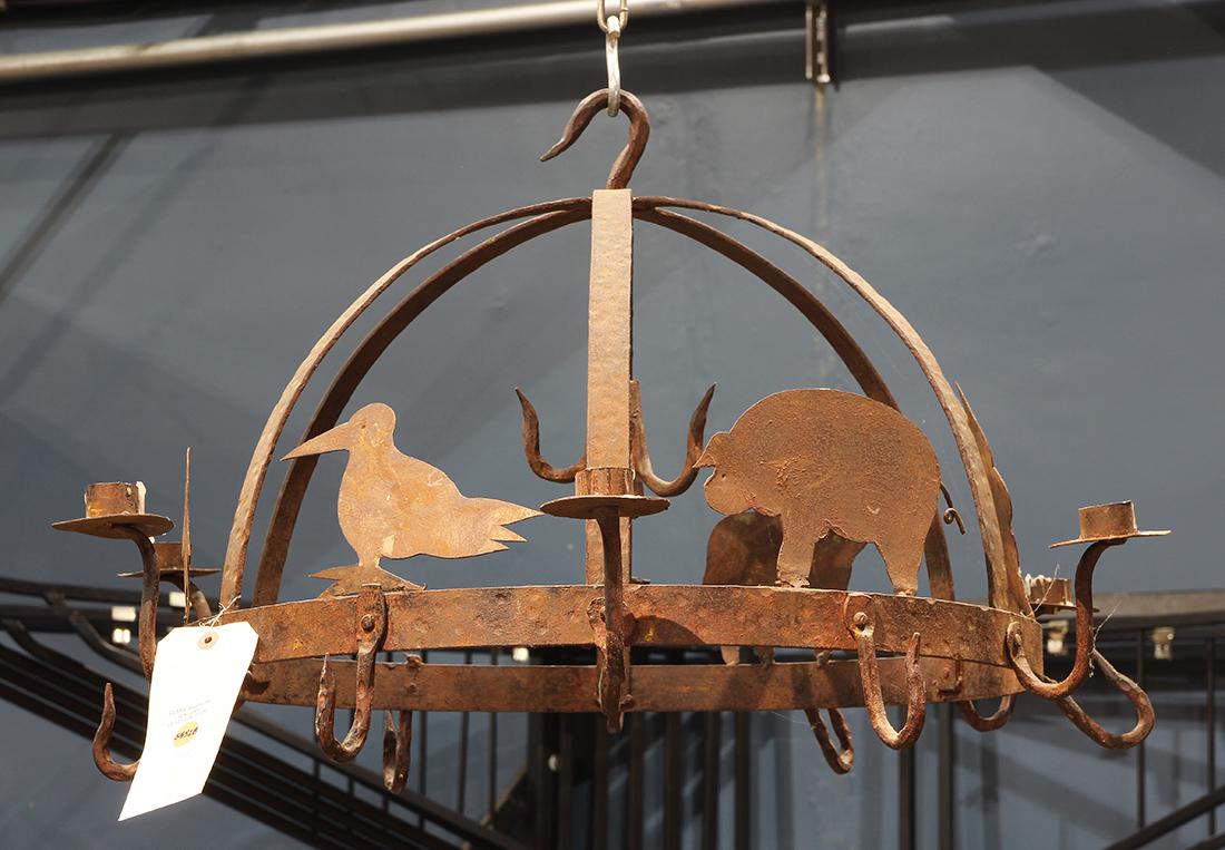 Provincial cast iron kitchen pot rack, with metal cut (1 of 1)