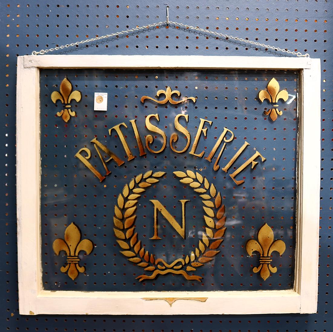 Vintage framed glass sign, decorated with gilt fleur de (1 of 1)