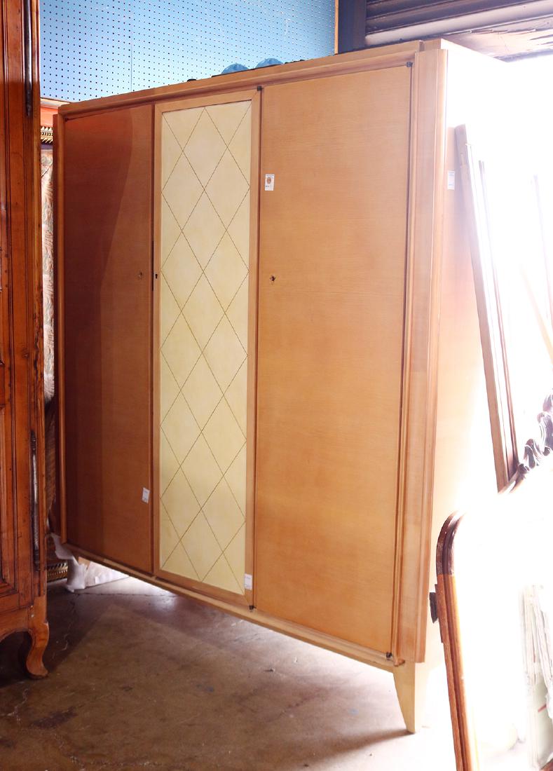 French sycamore linen press, circa 1940, perhaps by (1 of 2)