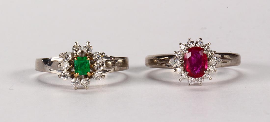 (Lot of 2) Emerald, Ruby, diamond and platinum rings (1 of 3)