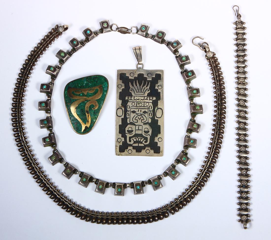 (Lot of 5) Mexican turquoise, malachite, sterling (1 of 2)