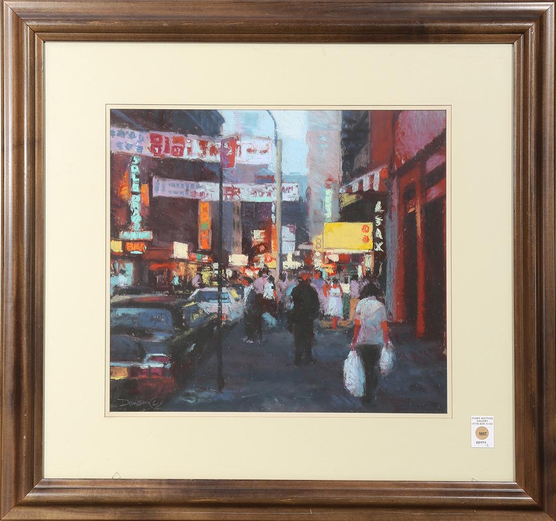 Pastel, Doug Dawson: Doug Dawson (American, b. 1944), “Street of Golden Dragon," pastel, signed lower right, titled and signed verso, overall (with frame): 30"h x 31.5"w