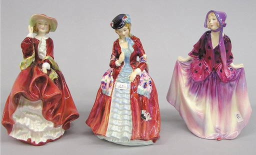 Royal Doulton porcelain figures: Royal Doulton porcelain figures, ''Top of the Hill'' ''Sweet Anne'' and ''Lady Melanie'' All in very good condition, tallest figure 7.5''