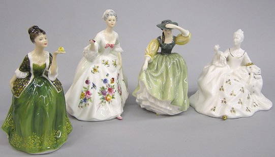 Four Royal Doulton Figurines of Beauties: Four Royal Doulton Figurines of Beauties: ''Antoinette,'' ''Diana,'' ''Fleur,'' Buttercup'', tallest figurine 8'', very good condition