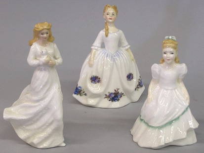 Four Royal Doulton Figurines of 18th C. youth: Royal Doulton porcelain figures, ''Kerry'' ''Loving You'' and ''Moonlight Rose'' Tallest figure approx 6'' All three in very good condtion