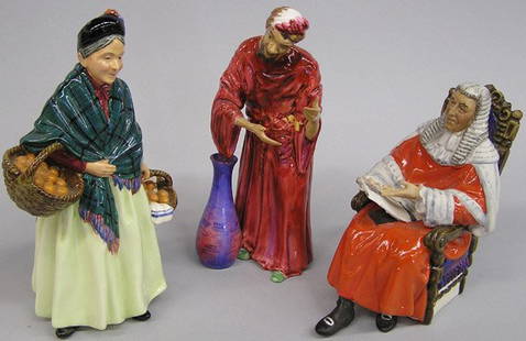 Royal Doulton porcelain figures: Royal Doulton porcelain figures, ''The Judge'' and ''The Orange Lady'' and Richton Studios, bone china figure, ''Pot Seller''