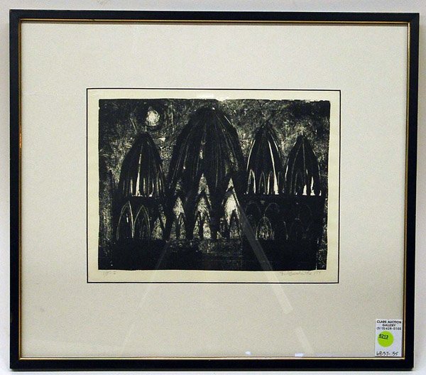 Robert Bechtle lithograph, Fascade: Framed lithograph, Fascade (1954) by Robert A. Bechtle (Californian 1932-), signed lower right, #1/5, San Francisco Museum of Art 1954 label affixed to the reverse, image: 8''H x 10.5''W, frame: 17''H