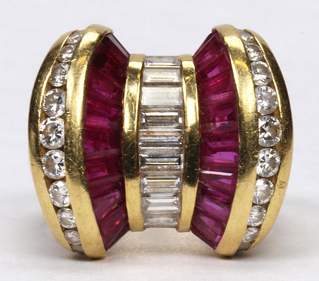 Charles Krypell diamond, ruby and 18k yellow gold ring (1 of 10)
