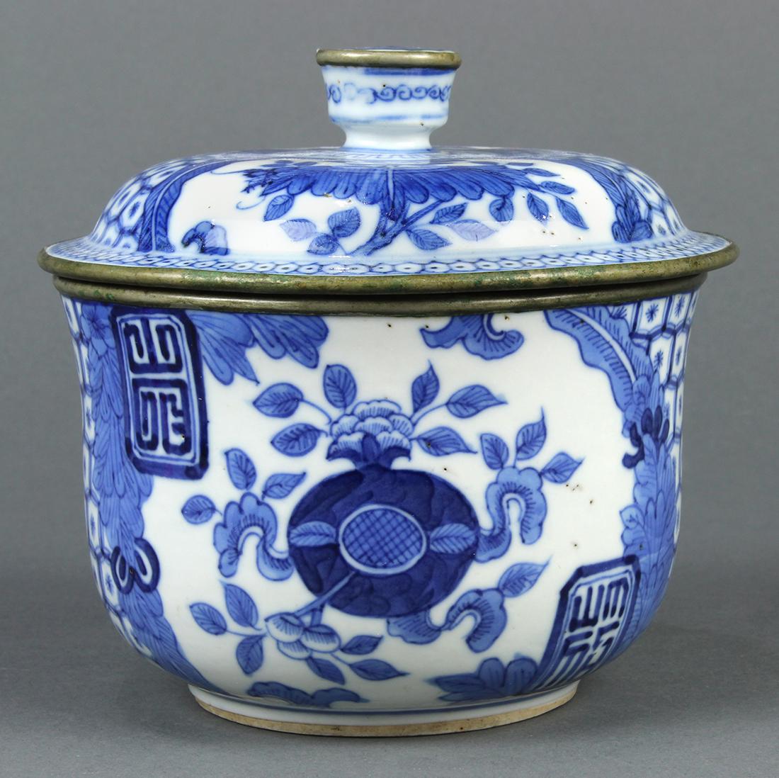 Chinese 'Bleu de Hue' Porcelain Covered Bowl (1 of 13)