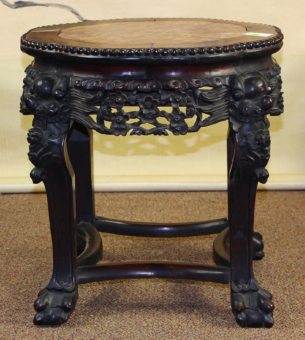 Chinese Wooden Stand with Marble Inset (1 of 5)
