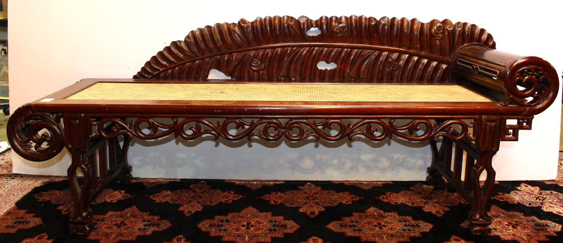 Chinese Wooden Settee, Leaf Form Back (1 of 4)