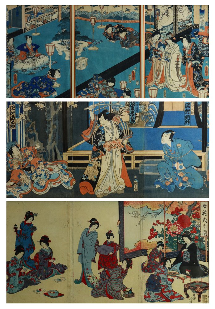 Japanese Woodblock Prints triptych, Toyokuni, (1 of 7)