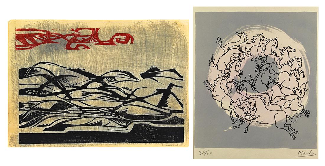 Japanese Lithograph, Horses, Kado, Woodblock Print (1 of 9)