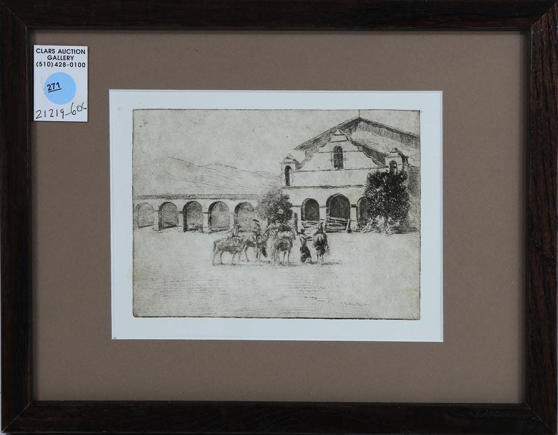 Print, Mission Scene with Figures and Horses (1 of 1)