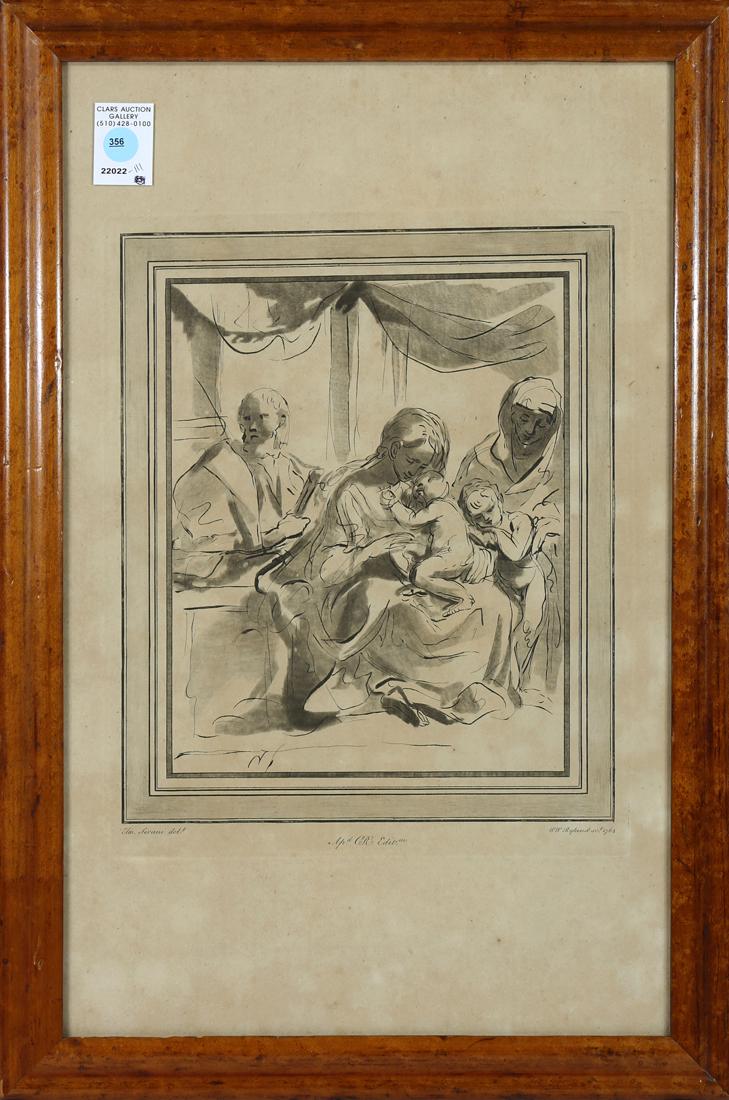 Print, After Elisabetta Sirani, Madonna and Child with: After Elisabetta Sirani (Italian, 1638â€“1665), Madonna and Child with St. John the Baptist, engraving, overall (with frame): 23.5"h x 16"w