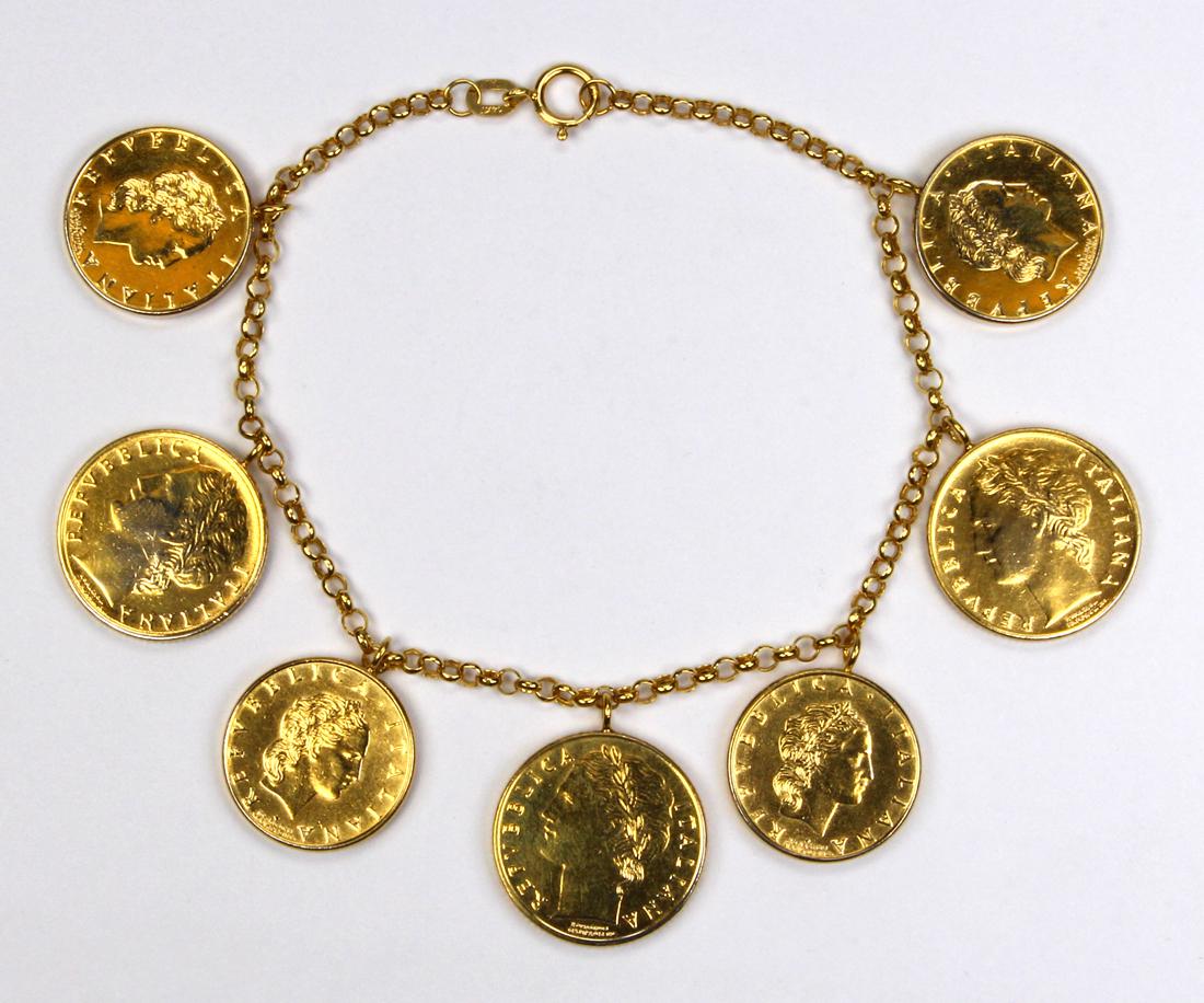 14k yellow gold, plated, coin form bracelet (1 of 3)