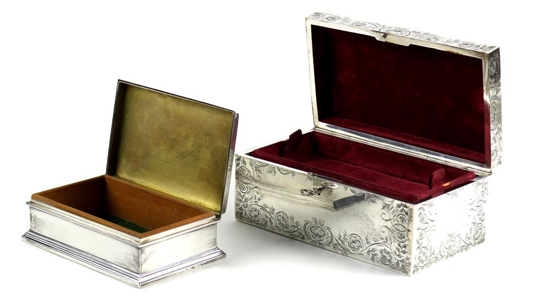 (lot of 2) Sterling silver lidded jewelry boxes, (1 of 3)
