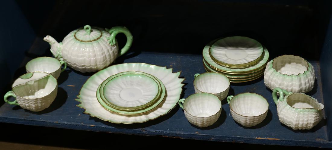 One shelf of Irish Belleek table articles all second (1 of 2)