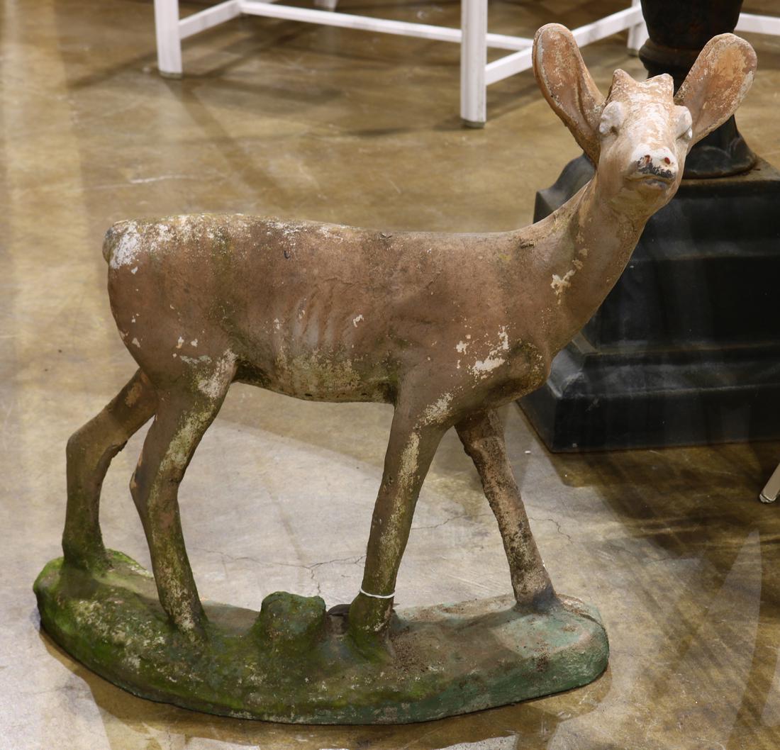 Concrete fawn garden sculpture having polychrome detail (1 of 1)