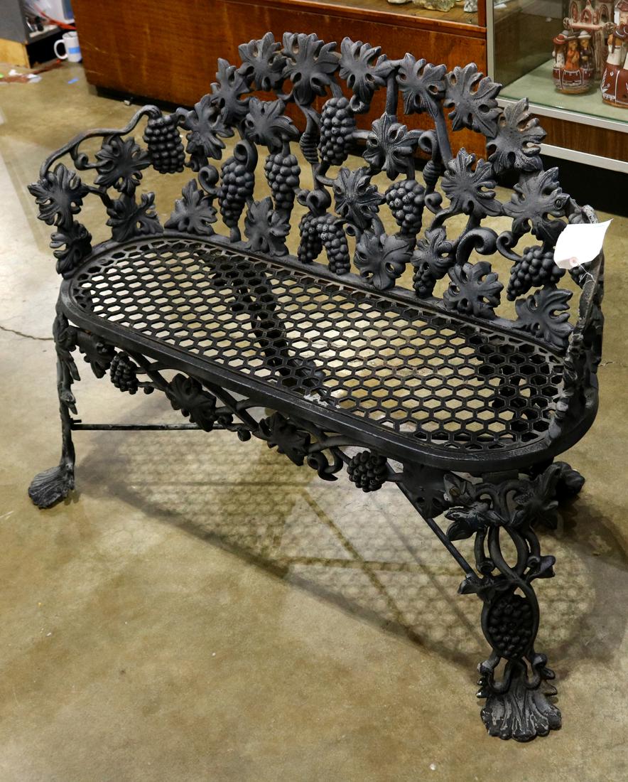 Cast iron patio bench, having a pierced honeycomb seat, (1 of 1)
