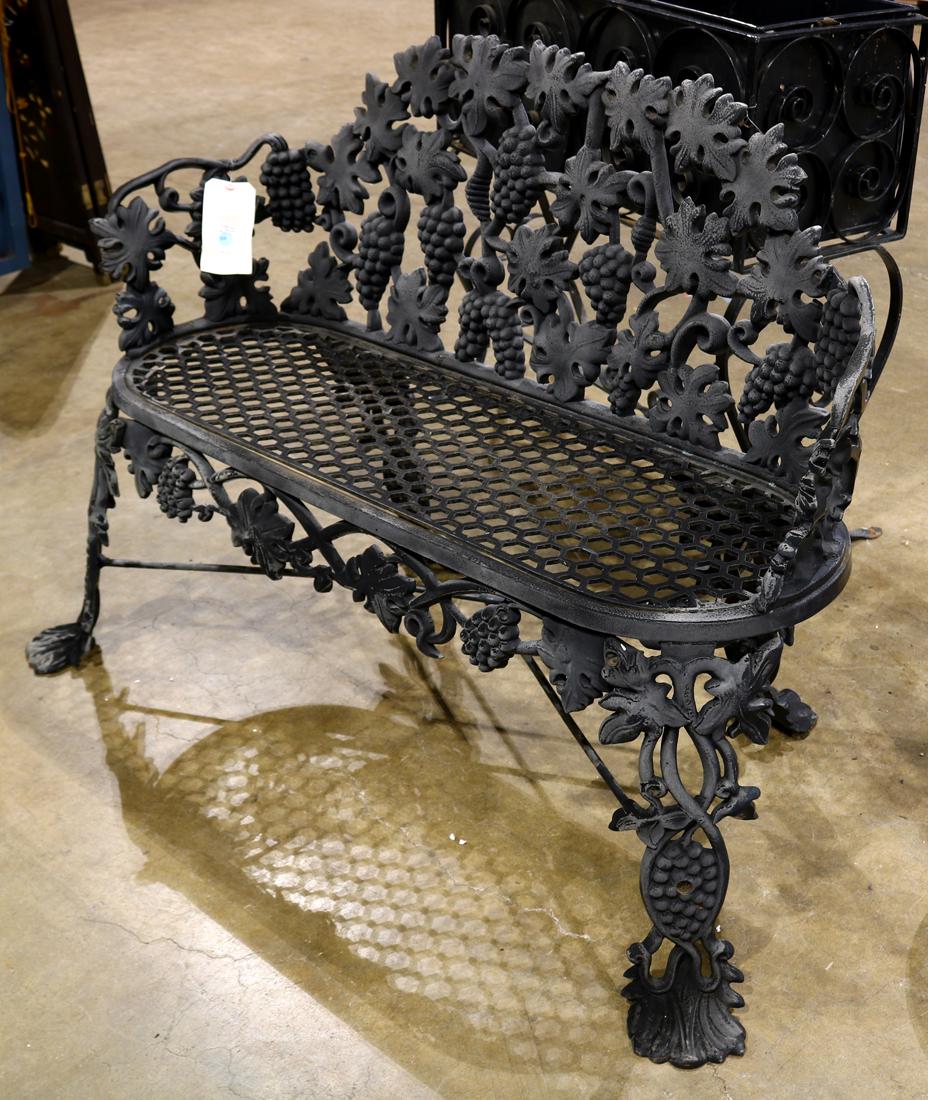 Cast iron patio bench, having a pierced honeycomb seat, (1 of 1)