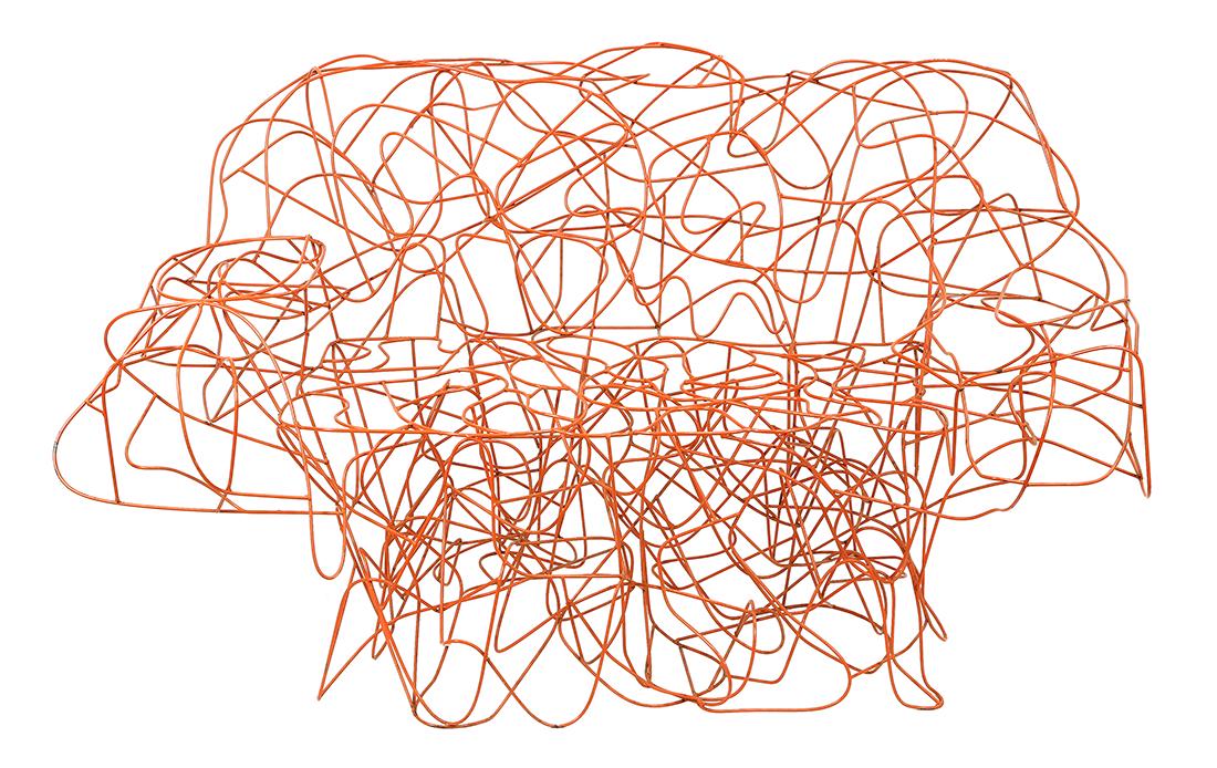 Fernando and Humberto Campana "Corallo" sofa: Fernando and Humberto Campana "Corallo" sofa, having an irregular form of woven stainless steel wire and painted with coral epoxy paint, 33"h x 60"w x 36"d