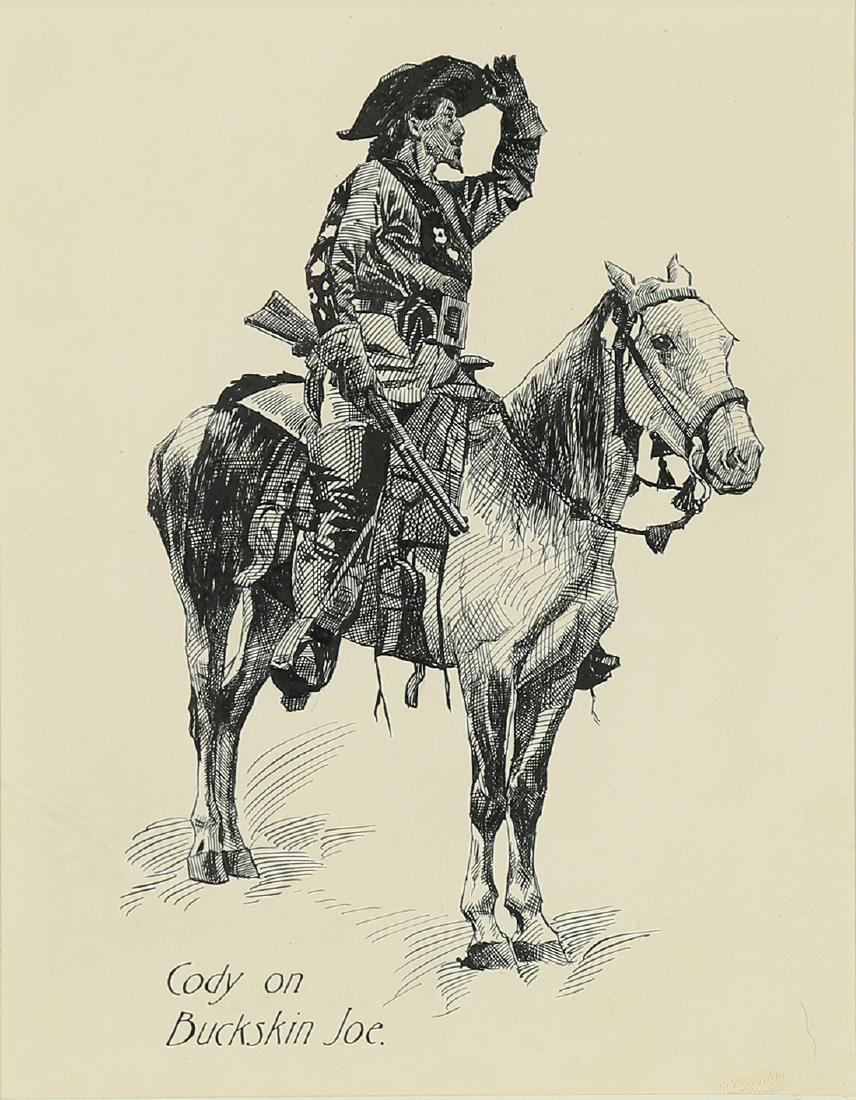 Illustration, John Thomson Willing: John Thomson Willing (American, 1860-1934), "Cody (Buffalo Bill) on Buckskin Joe," circa 1898, ink on paper (illustration), ilustrated in "The Great Salt Lake Trail" by Colonel Henry Inman and Colonel