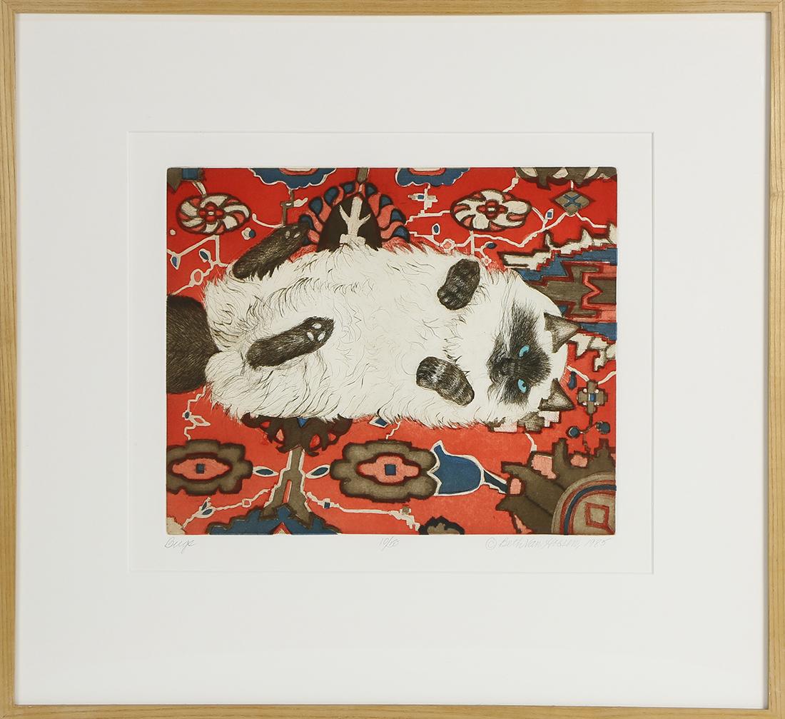 Print, Beth Van Hoesen, Bugs: Beth Van Hoesen (American, 1926-2010), “Bugs,” 1985, color etching, pencil signed and dated lower right, titled lower left, edition 10/50, image: 10.5"h x 13.25"w, overall (with frame): 20.75"h x 