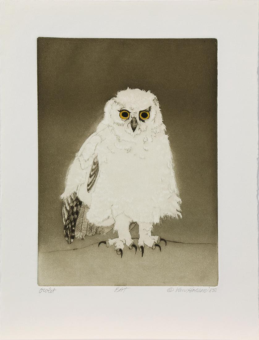 Print, Beth Van Hoesen: Beth Van Hoesen (American, 1926-2010), “Owlet," 1982, etching, pencil signed and dated lower right, titled lower left, edition BAT, image: 11"h x 7.75"w, overall (sheet/unframed): 15"h x 11"w