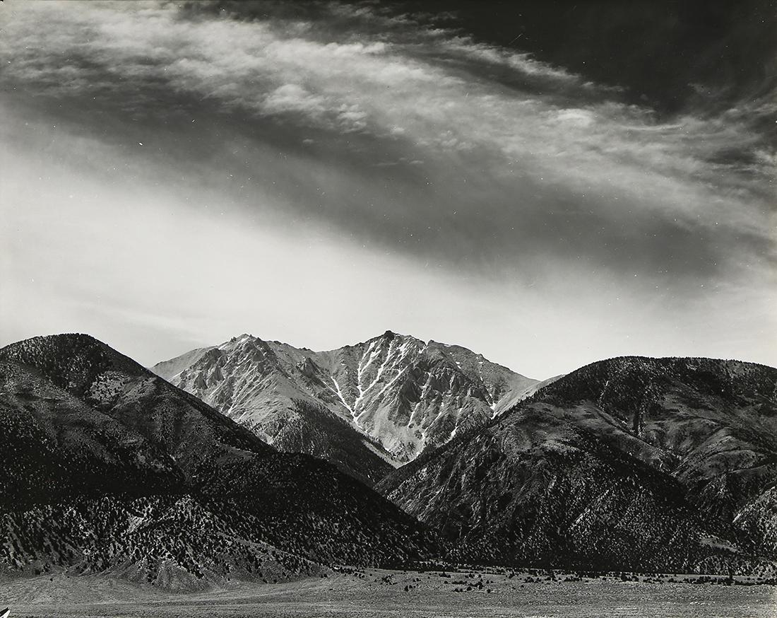 Ansel Adams, Boundary Peak, California - Nevada: Ansel Adams (American, 1902-1984), "Boundary Peak, California - Nevada Boundary," circa 1955, gelatin silver print, titled in pen verso, artist stamp "Photograph by Ansel Adams 131 - 24th Avenue, San 