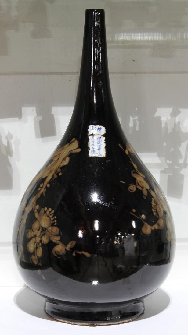 Chinese Black Glaze Ceramic Bottle, Bird/Flower (1 of 5)