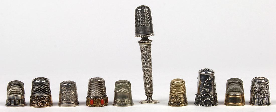 Continental sterling silver and gold thimble group, (1 of 2)