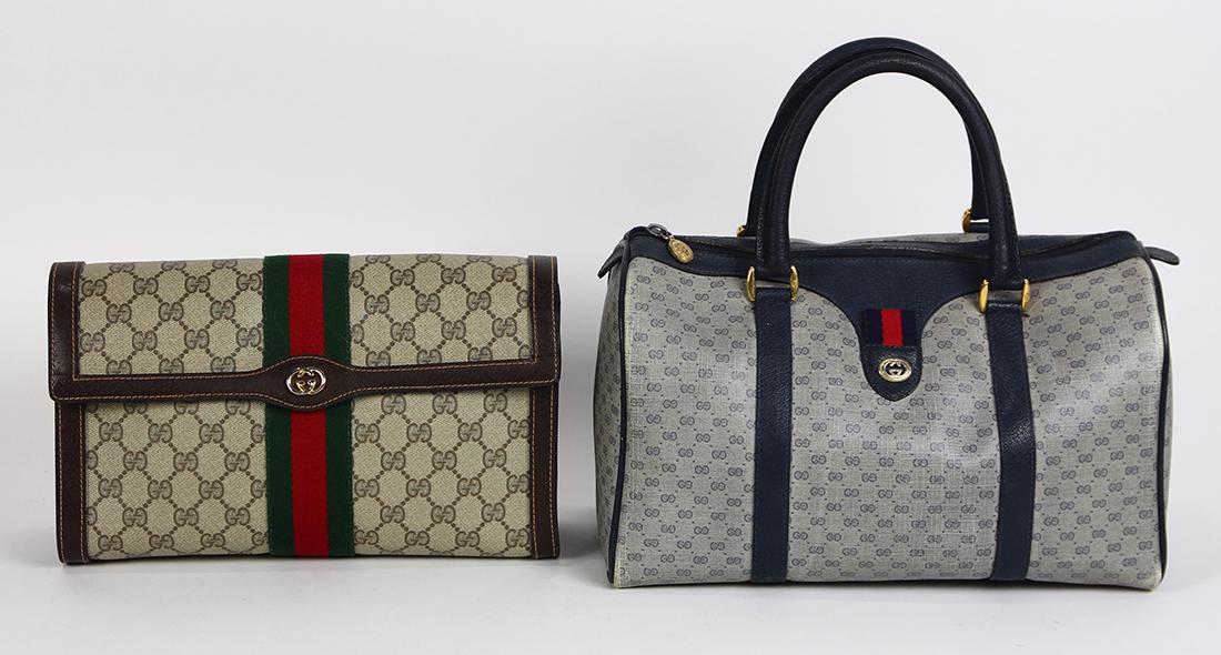 Gucci canvas handbag group,  each with striped ribbon (1 of 5)