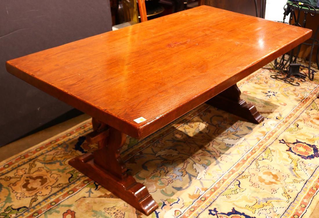 Arts and Crafts oak trestle dining table (1 of 1)