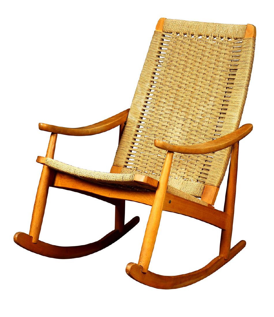 Hans Wegner style paper cord rocking chair, 37"h: Hans Wegner style paper cord rocking chair, 37"h