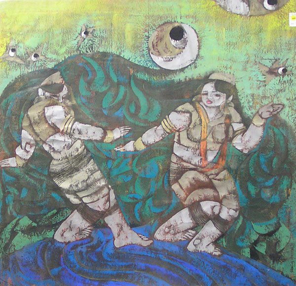 Painting, Zhou Ling, Chinese: Unframed mixed media on paper, Untitled, by Zhou Ling (Chinese/American, 20th/21st century), overall: 38.5''h x 40.5''w