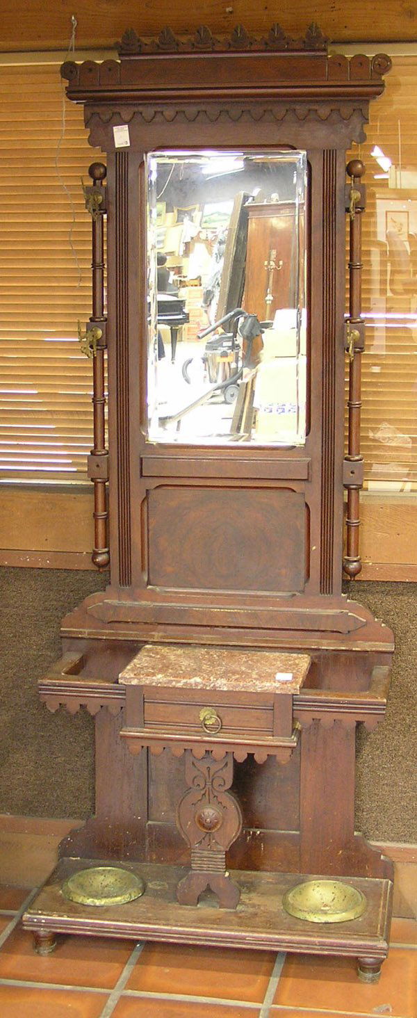 6444 Victorian Eastlake walnut hall tree