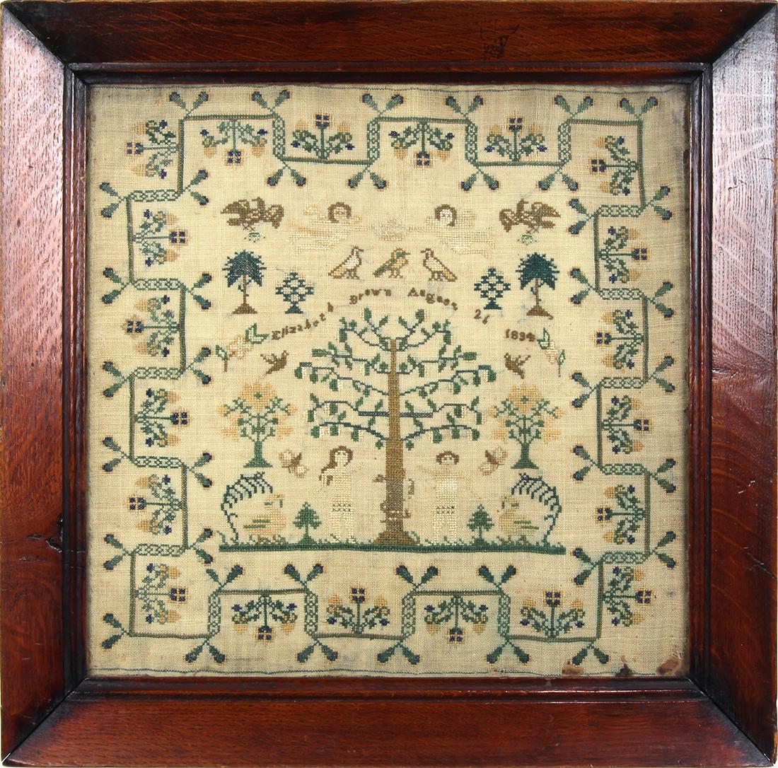 Needlework sampler executed in 1834 by Elizabeth Brown (1 of 2)