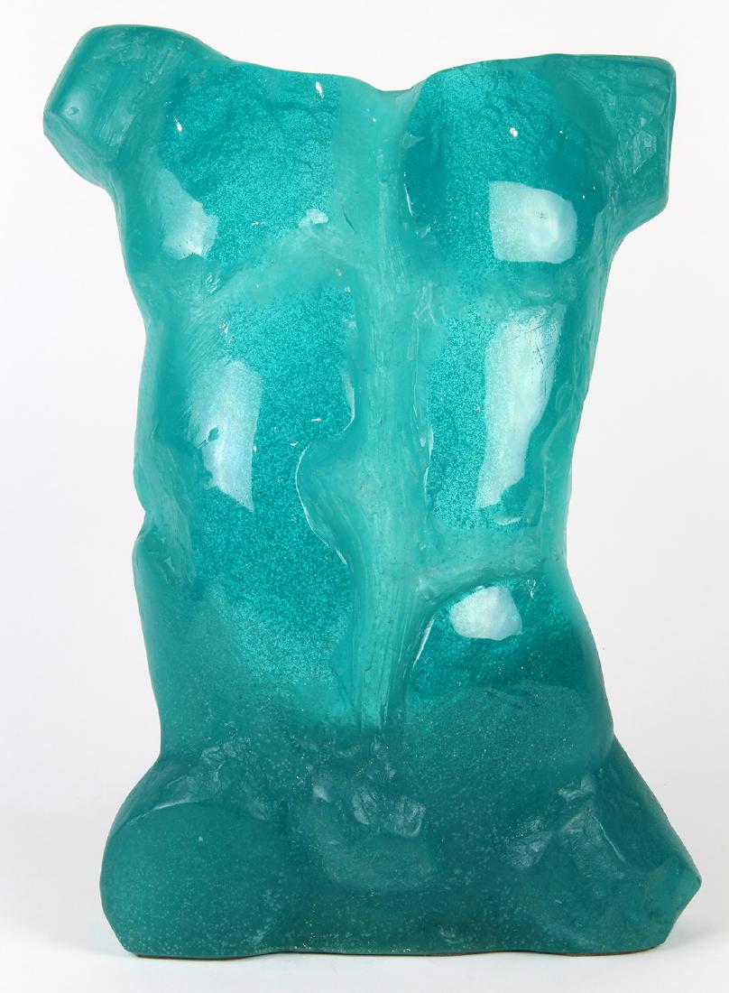 Maurice Legendre for Daum France pate de verre male: Maurice Legendre for Daum France pate de verre male torso limited edition sculpture, executed in blue, edition 41 of 150 signed in the mold Daum France, 41 / 150, and M. Legendre, overall 14"h x 10"w