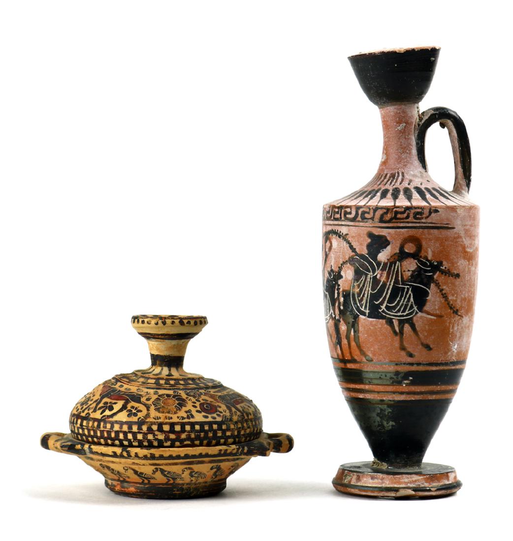 Greek style vases, one in the form on an amphora, with (1 of 5)