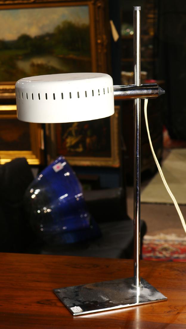 Robert Sonneman table lamp: Robert Sonneman table lamp, having a white shade, above an adjustable standard, and rising on a square base, 20"h