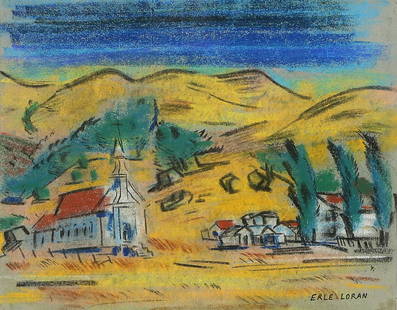 Work on paper, Erle Loran: Erle Loran (American, 1905-1999), "Near Bolinas," pastel on paper, signed lower right, titled verso, sight: 9"h x 11.75"w, overall (with frame): 19.75"h x 22.5"w