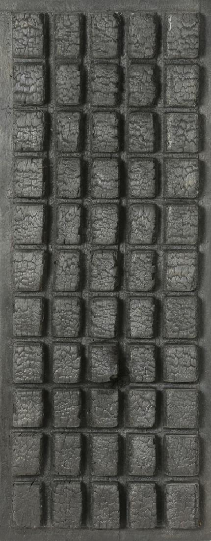 Wood Wall relief, David Nash: David Nash (British/American, b.1945), “Fifty Five Studs,” 2001, charred beech wood wall relief, overall: 23.25”h x 9”w x 1.25”w. Note: Purchased by owner from Haines Gallery (SF, CA).