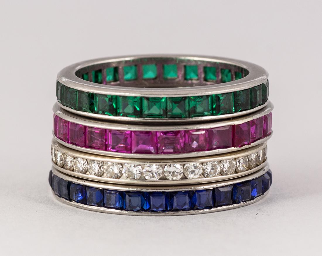 Diamond, synthetic sapphire, emerald, platinum and 14k (1 of 4)