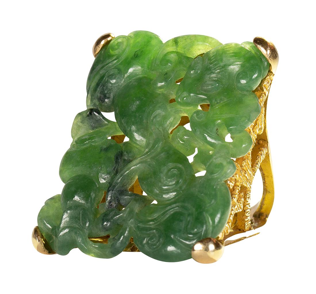 Jadeite and 14k yellow gold ring (1 of 8)