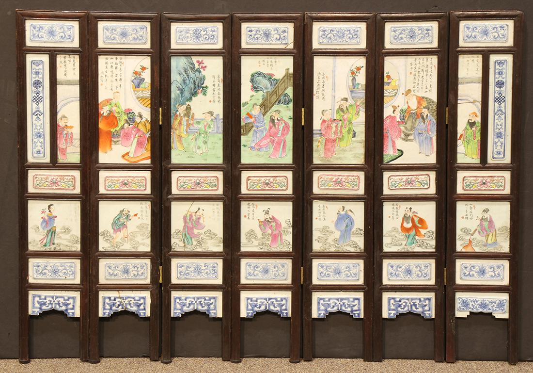 Chinese Seven Panel Screen with Porcelain Plaques (1 of 5)