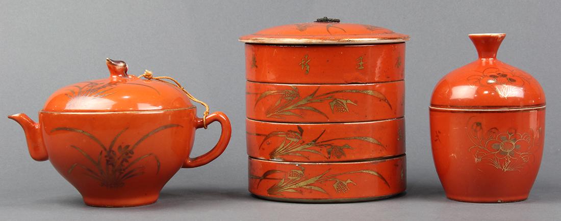 Group of Chinese Gilt Orange Porcelain (1 of 14)